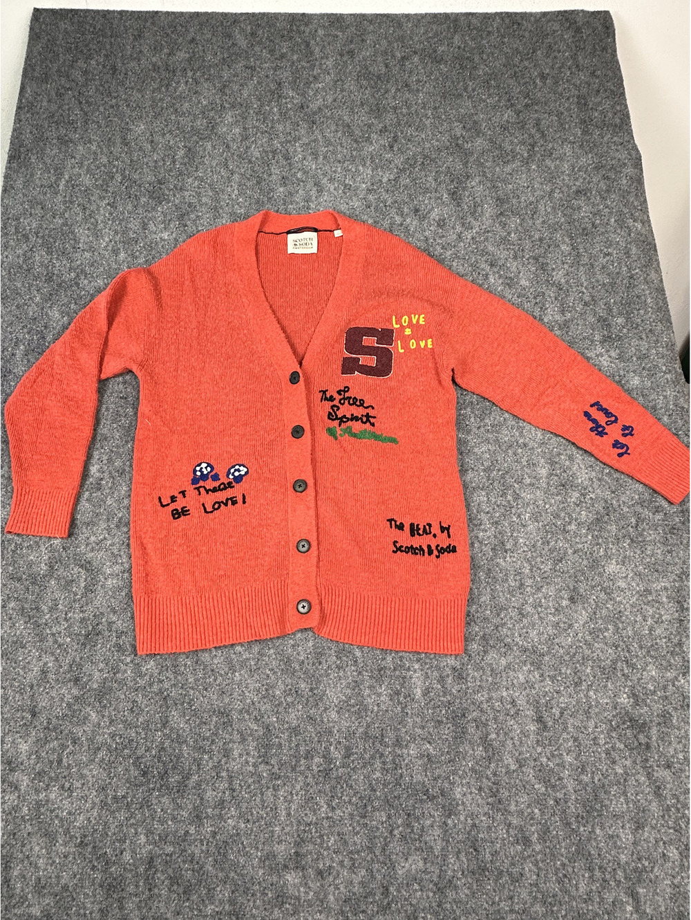 Scotch & Soda Orange Embroidered Button-Up Cardigan Sweater